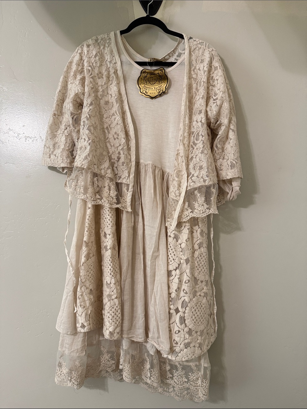 Romantic Layered Lace Midi Dress in Cream